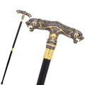 Double head leopard walking cane in gunmetal and gold, 92cm