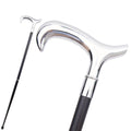 Slim T-handle walking cane in polished silver, 93cm