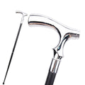Classic T-handle walking cane in mirror polished silver, 92cm