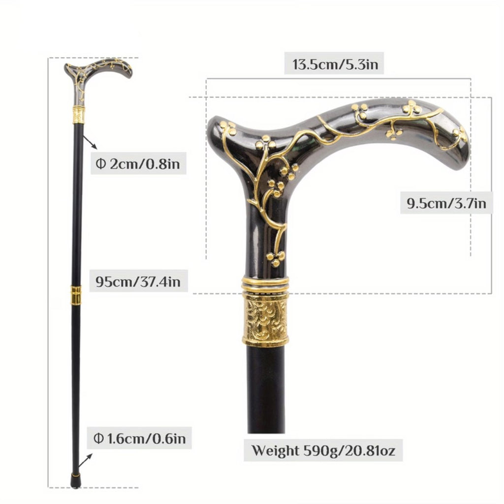 Gold plum blossom vine detail on gunmetal T-handle