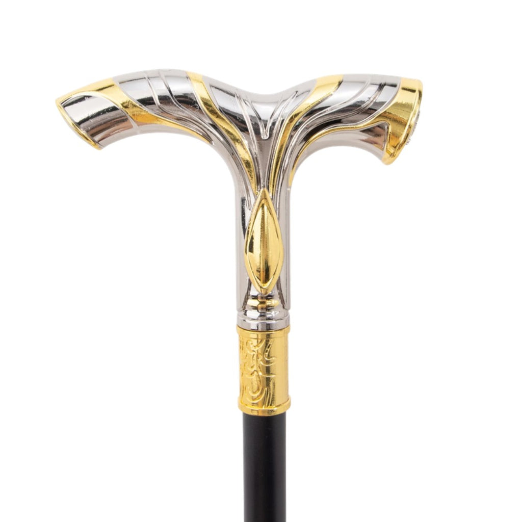 Eagle emblem walking cane silver and gold full length