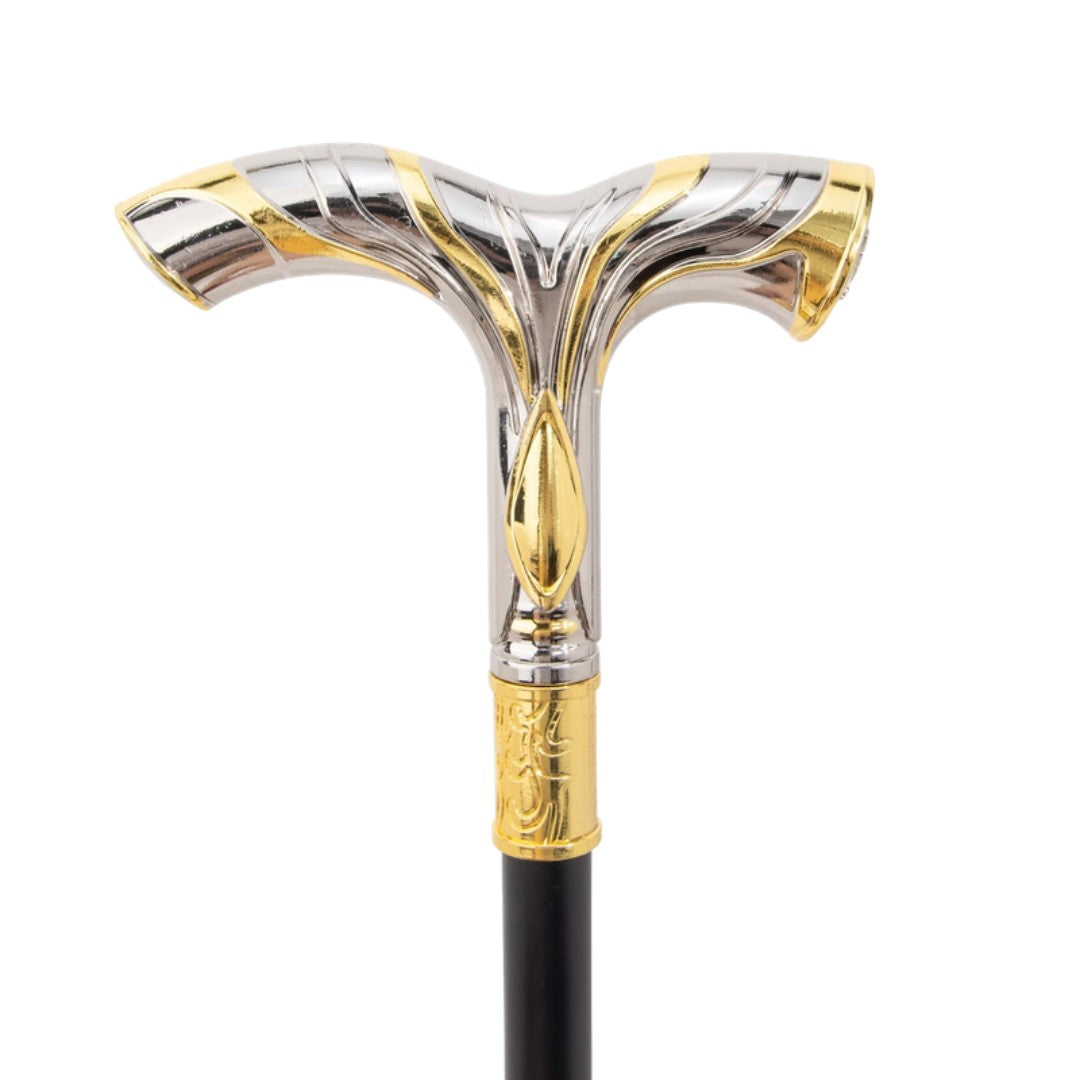Eagle emblem walking cane silver and gold full length