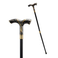 Striped T-handle walking cane in black and gold, 93cm