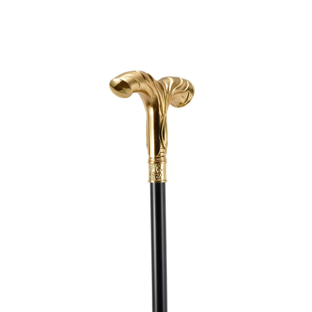 Gold striped handle detail on walking cane