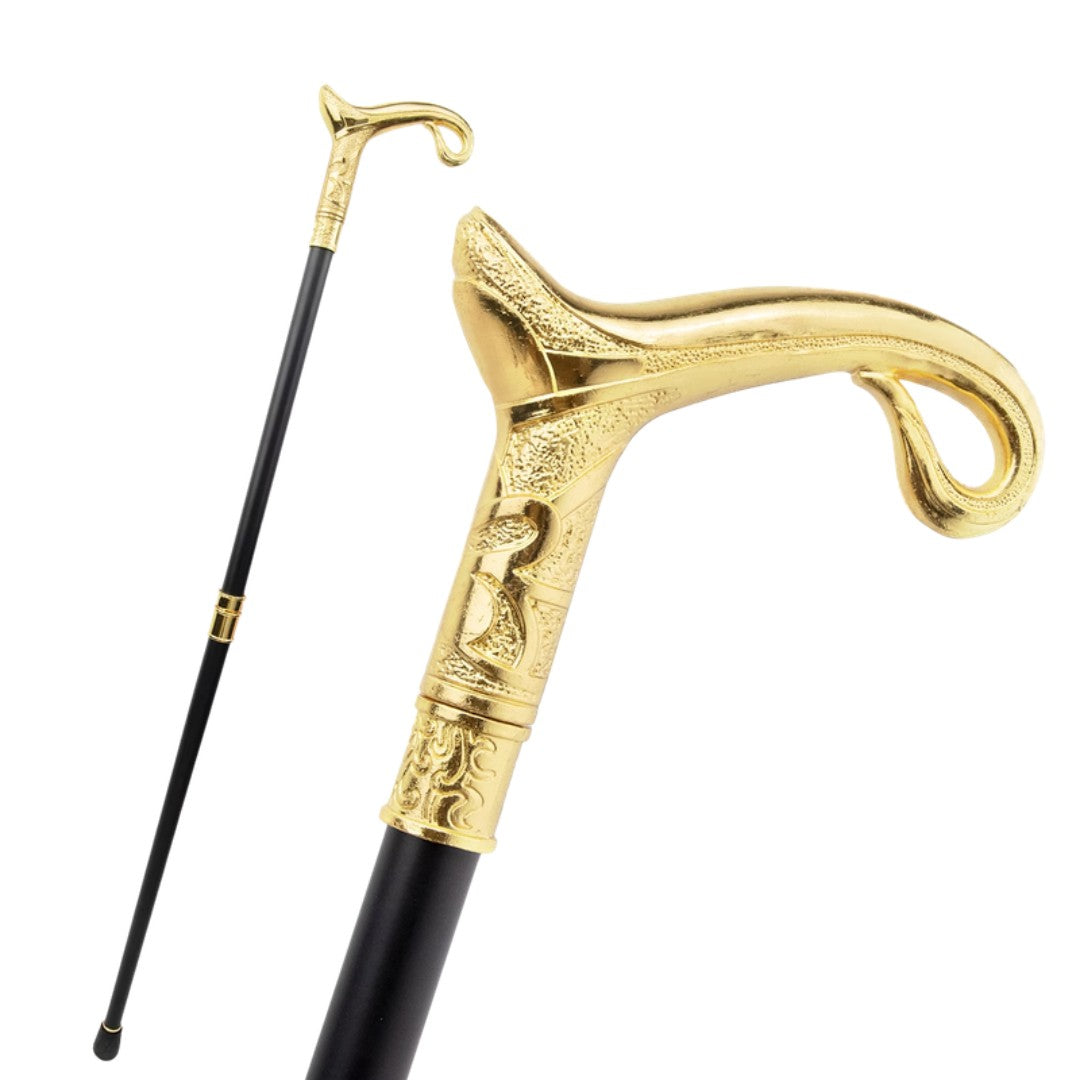Curve line walking cane with gold looped handle, 93cm