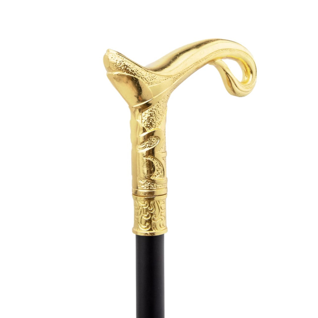 Curve line walking cane gold full length view