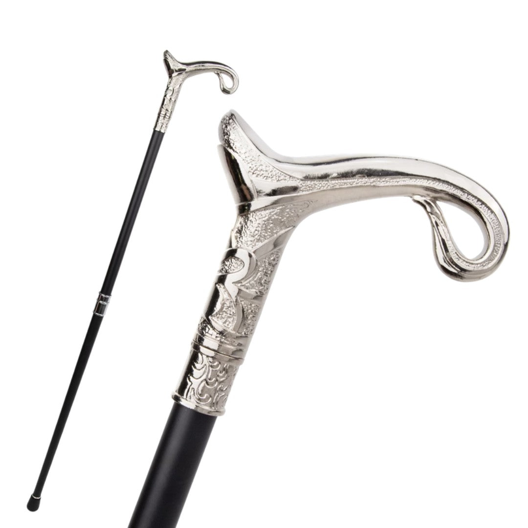 Curve line walking cane with silver looped handle, 93cm