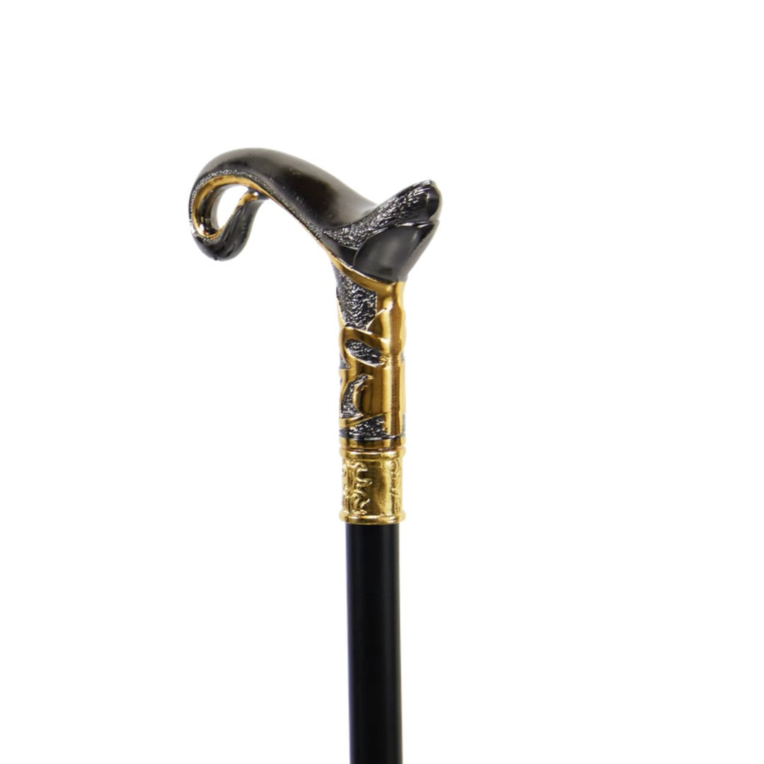 Magic lamp T-handle walking cane in black and gold, 93cm