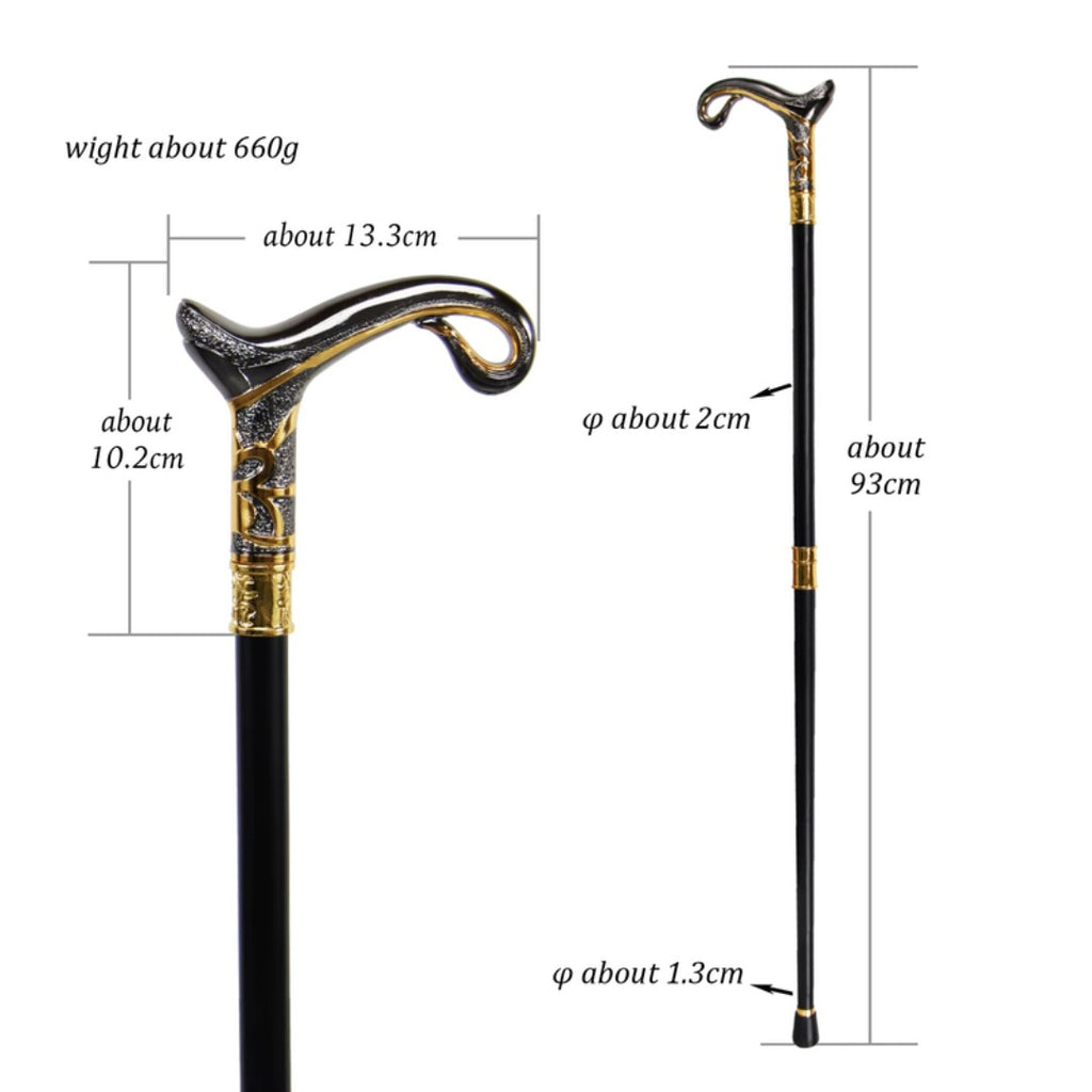 Black and gold magic lamp curled handle detail