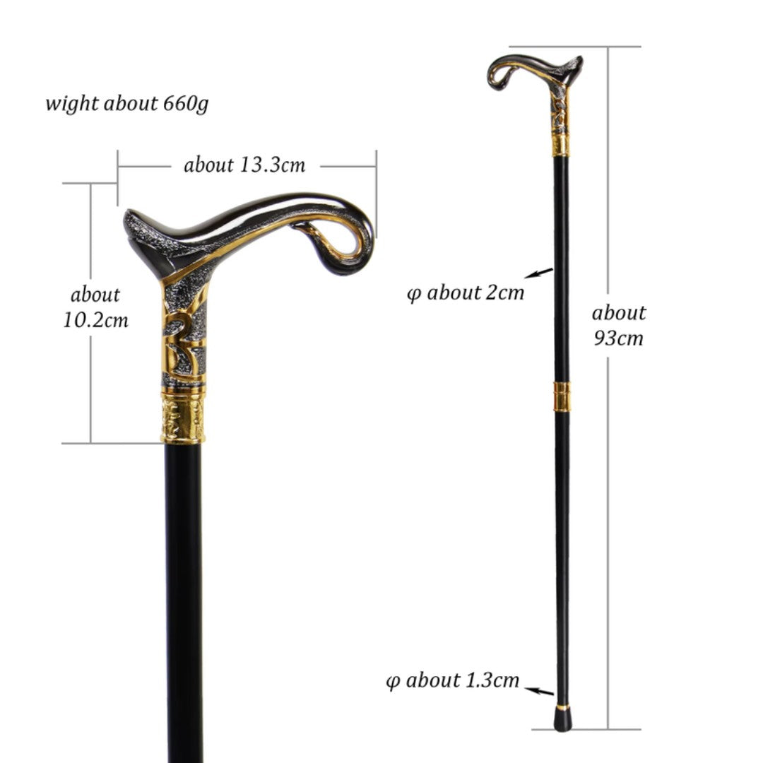 Black and gold magic lamp curled handle detail