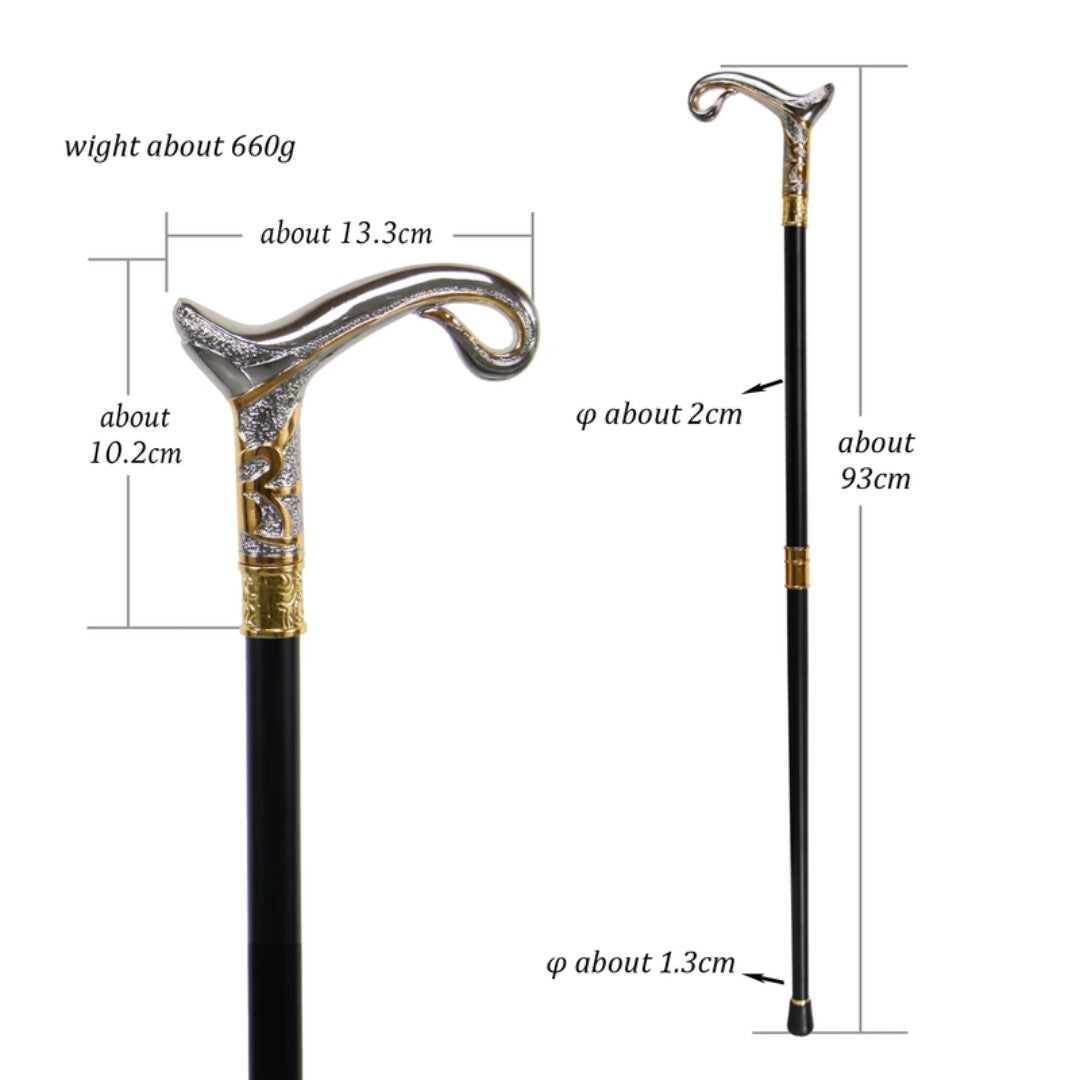 Magic lamp walking cane silver and gold full length