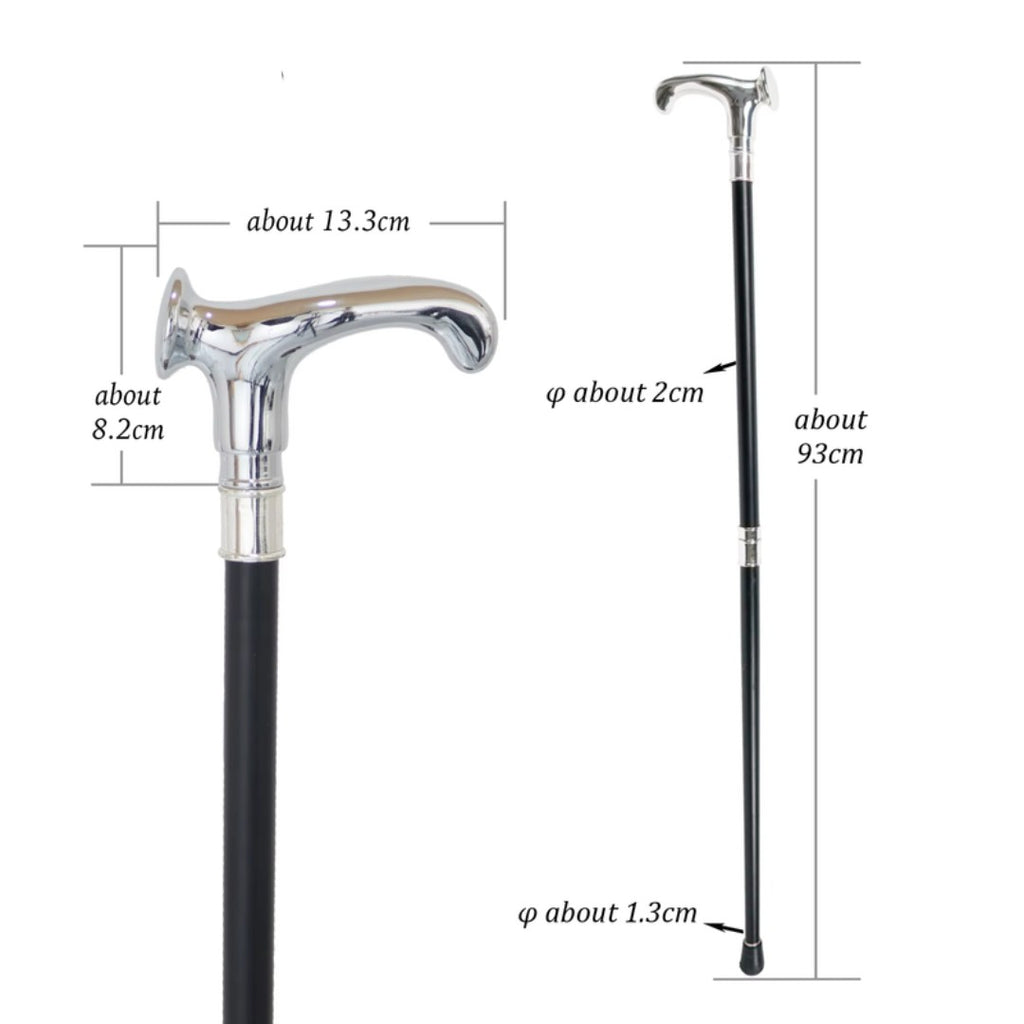 Polished chrome derby handle detail on walking cane