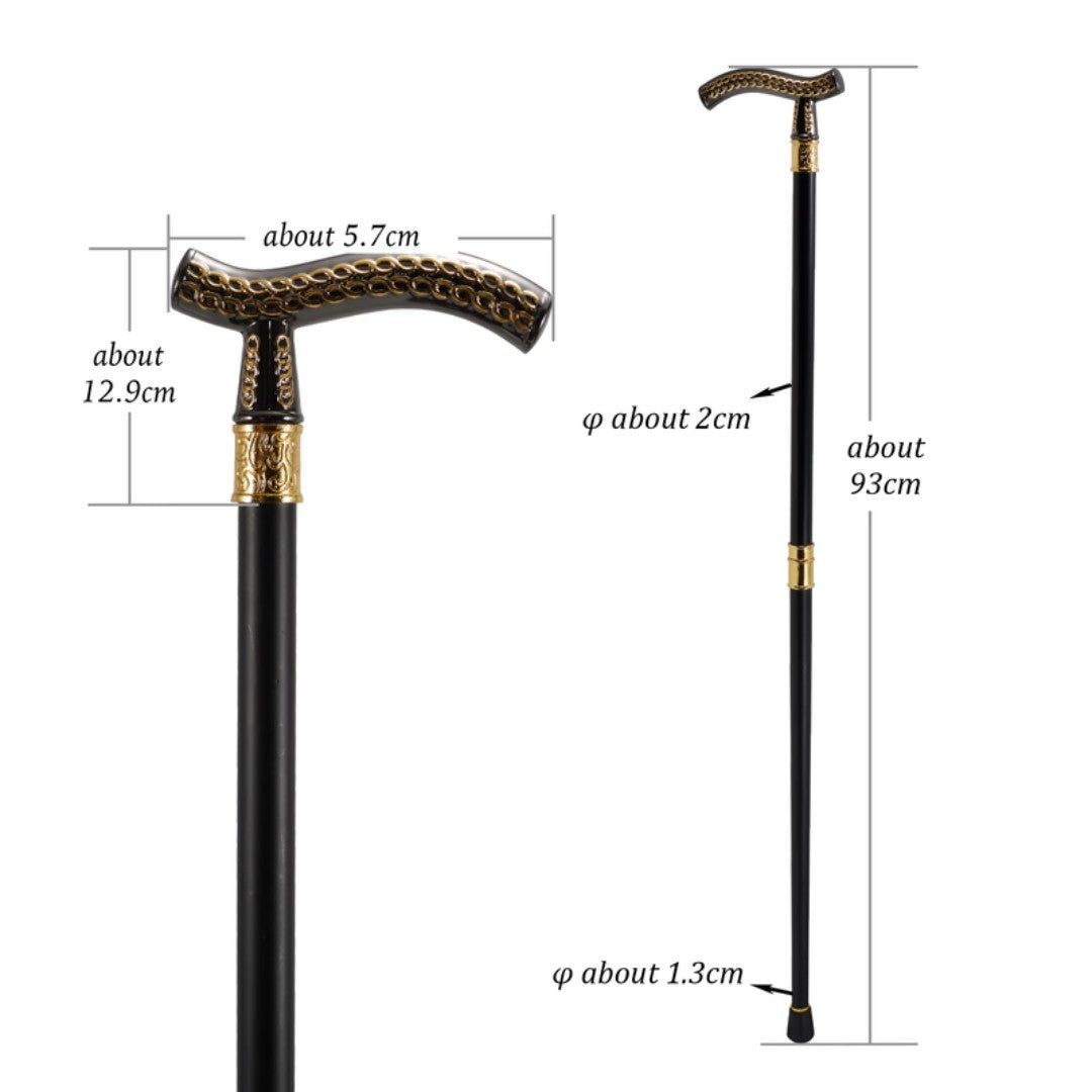 Wheat pattern walking cane black and gold full length