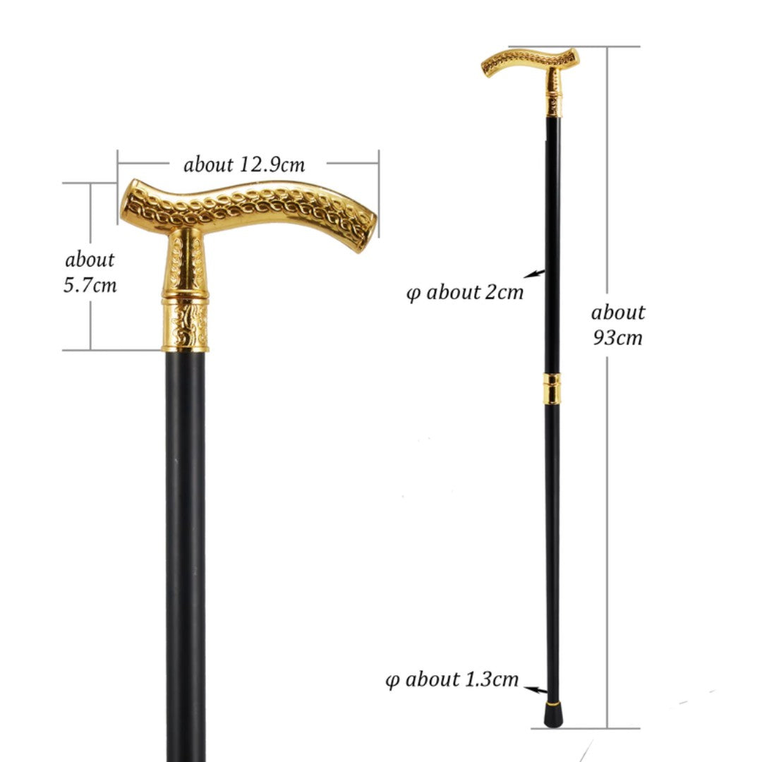 Wheat pattern walking cane gold full length view