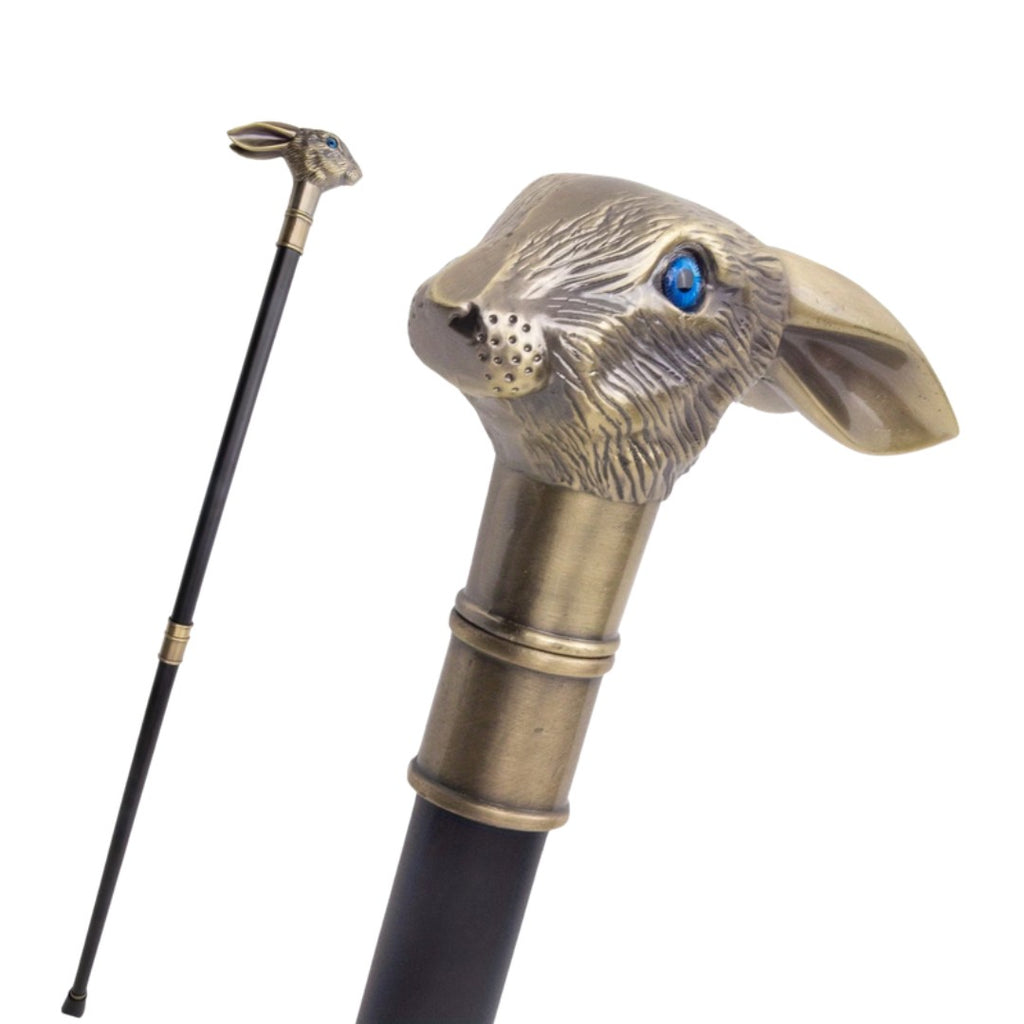 Rabbit walking cane copper full length view