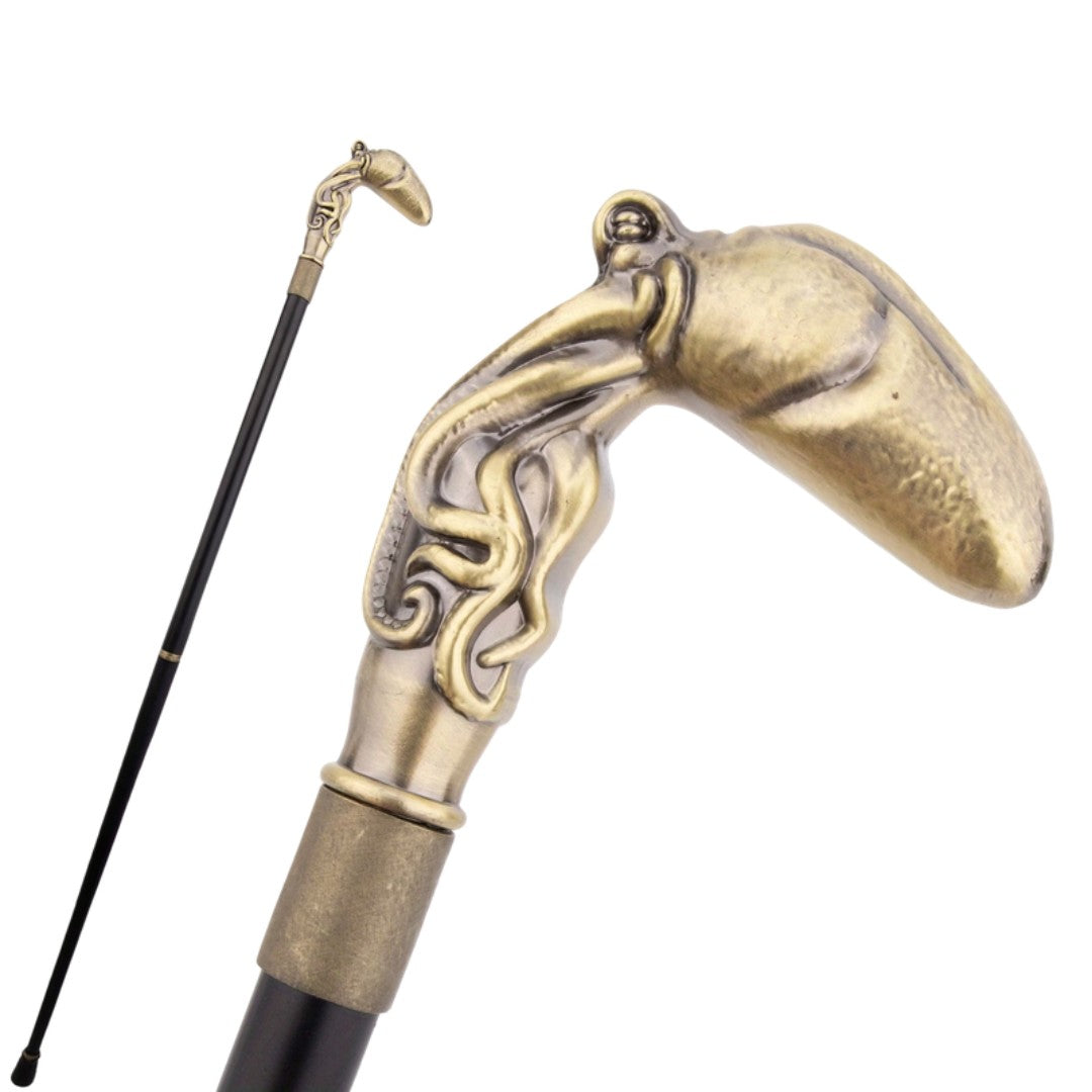 Octopus walking cane in bronze with wrapped tentacles, 93cm