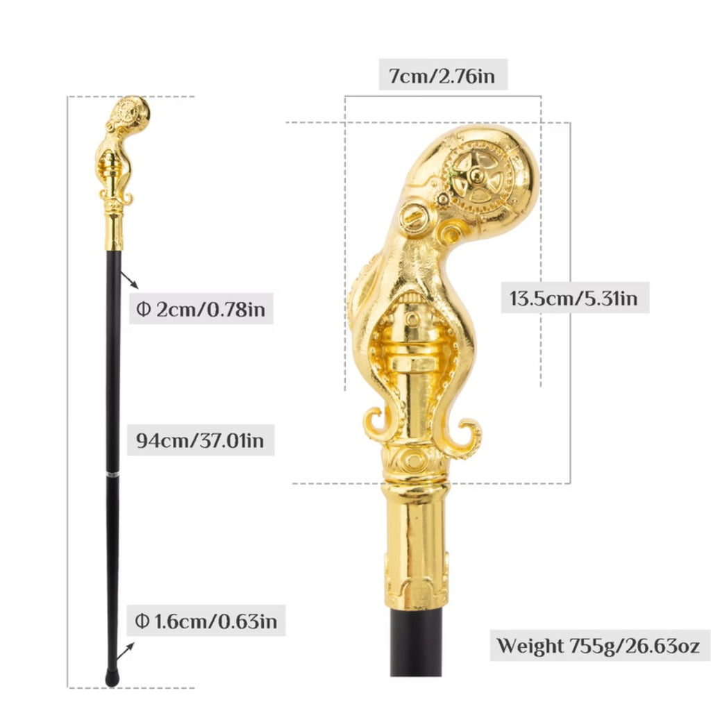Gold steampunk octopus with gears handle detail
