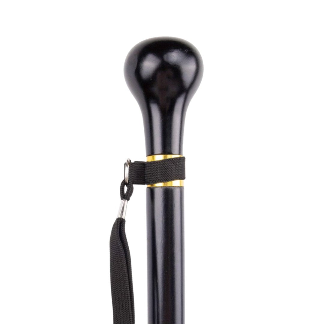 Black knob handle walking stick full length view