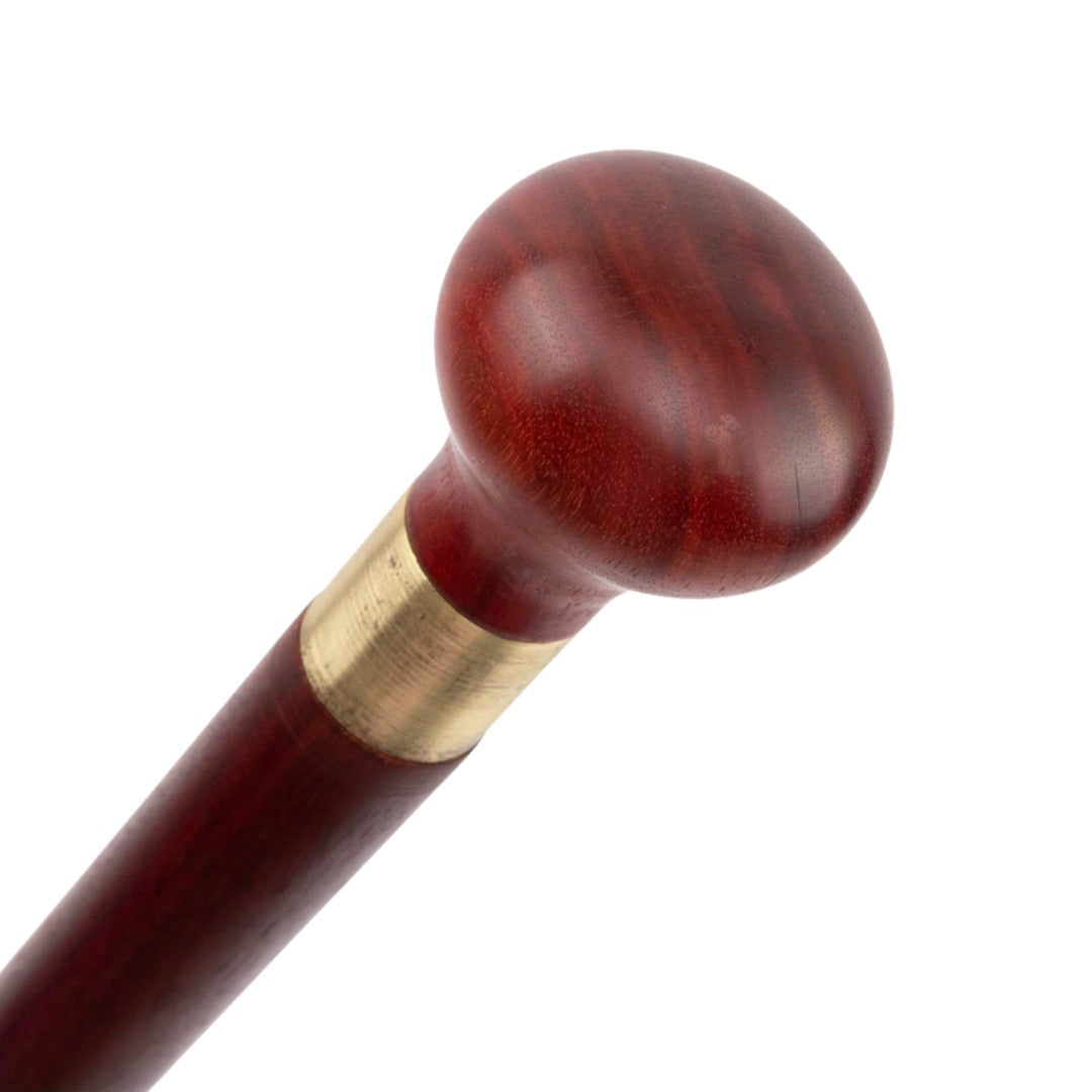 Deep burgundy wooden ball knob with brass collar detail