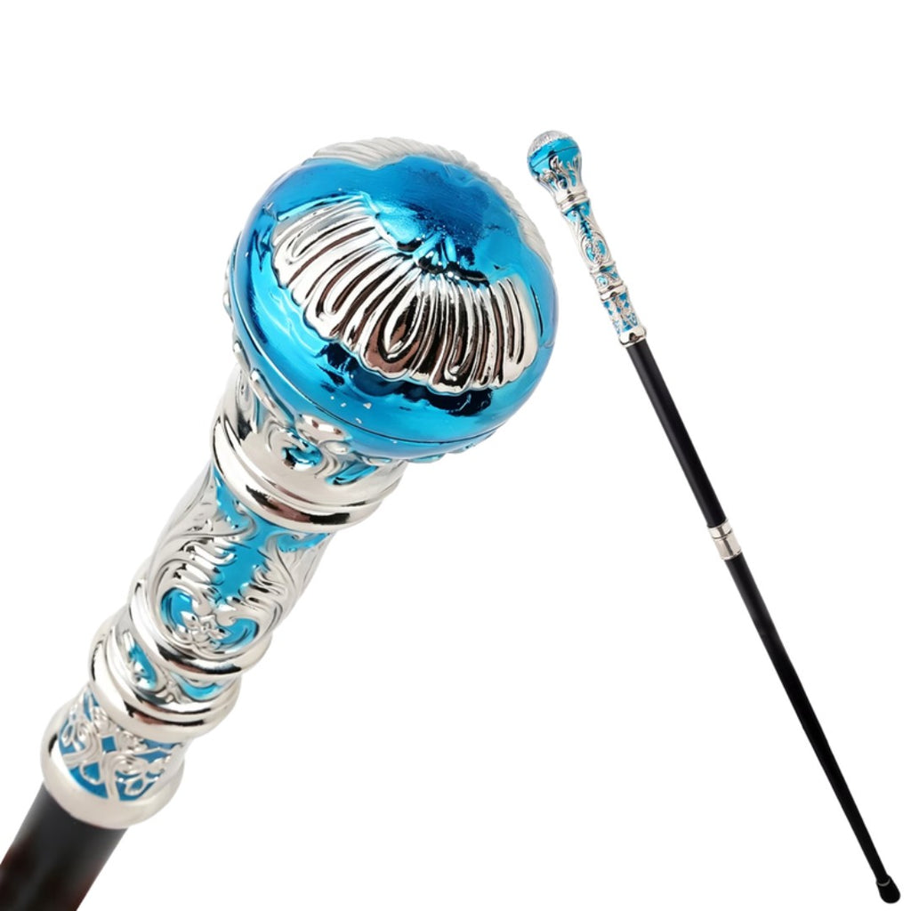 Silver sceptre walking cane with blue and silver ball handle