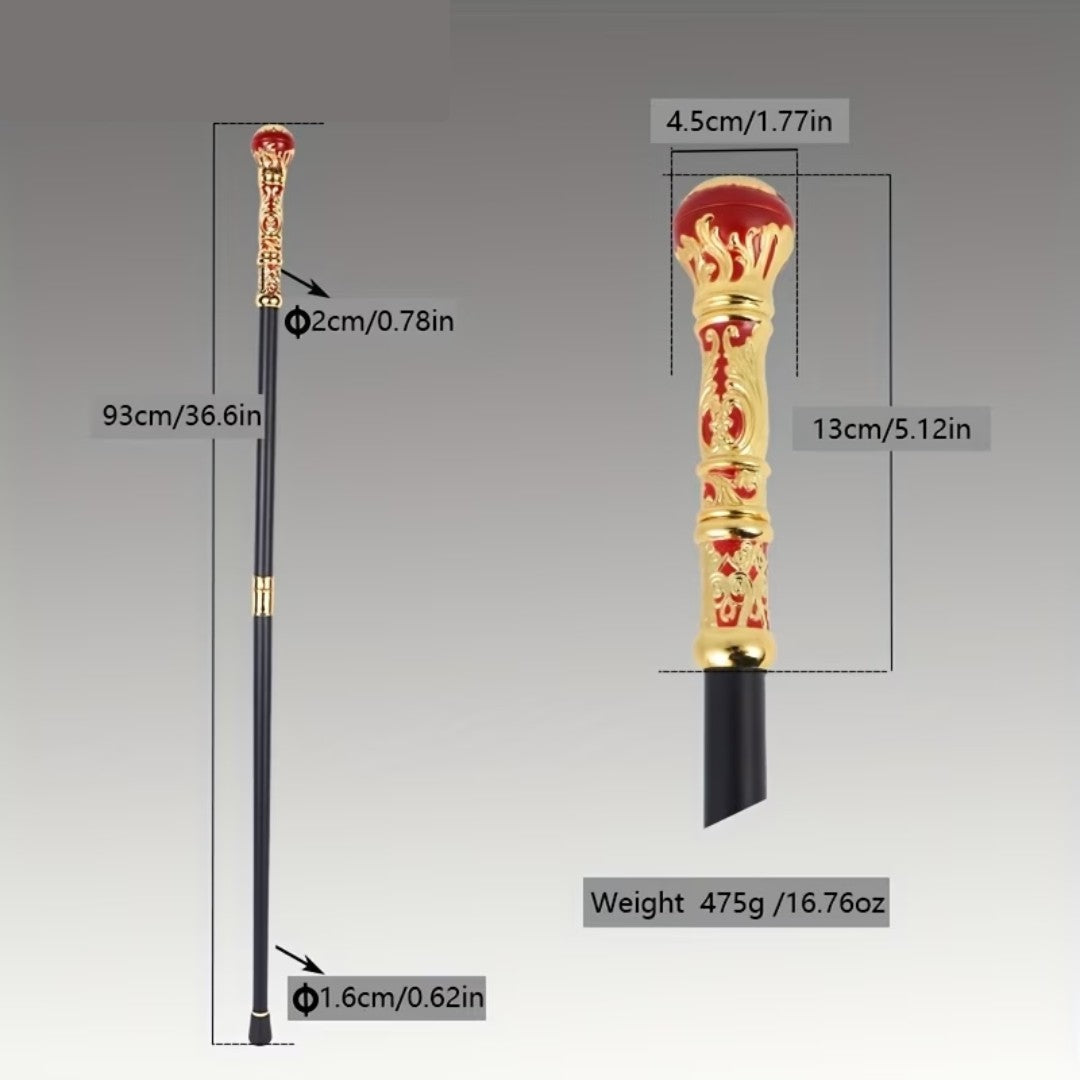 Red and gold enamelled ball handle detail