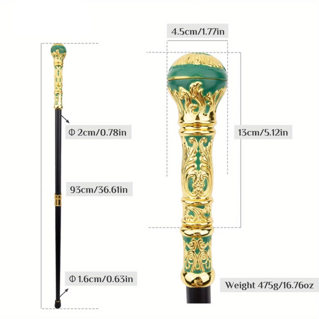 Green and gold enamelled ball handle detail