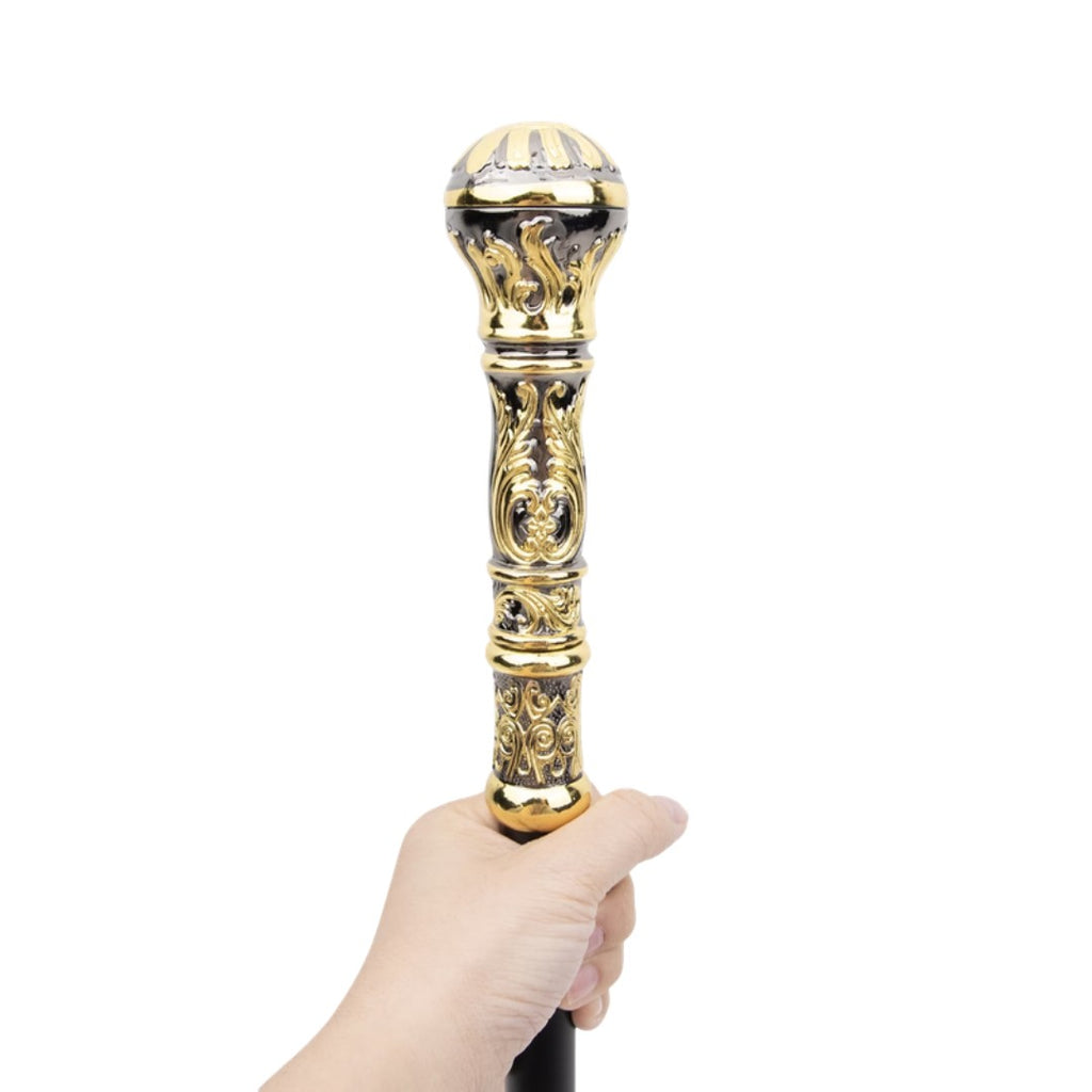 Gold and silver sceptre walking cane full length view