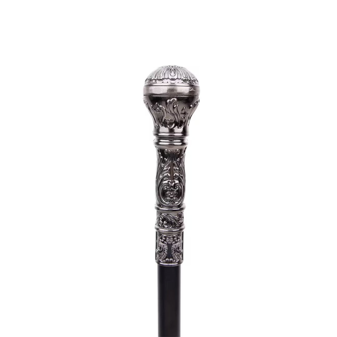 Dark grey sceptre walking cane full length view