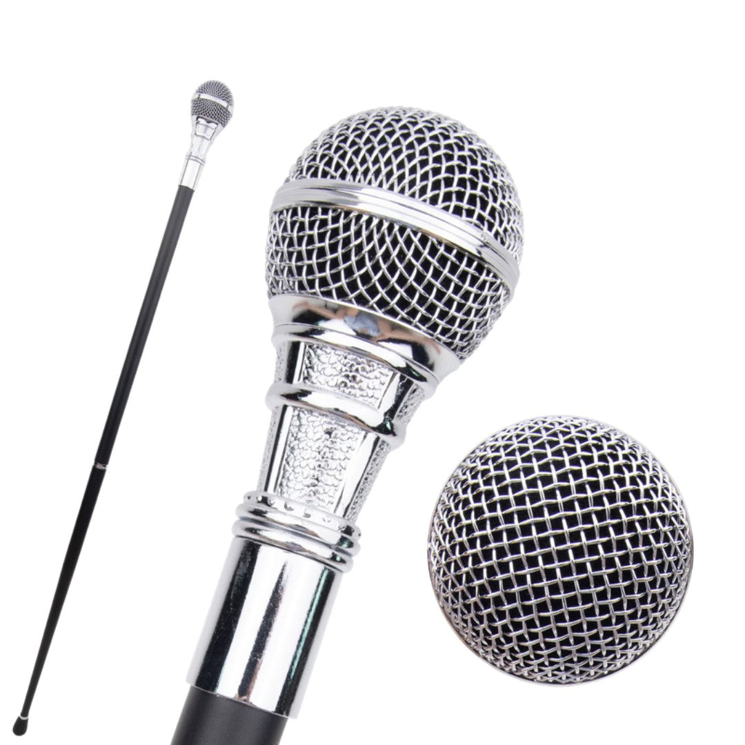 Honeycomb ball walking cane in silver, microphone style, 95cm