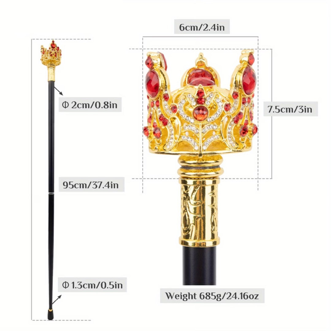 Crown sceptre walking cane, dimensions and full length
