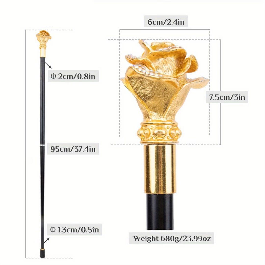 Sculpted golden rose in full bloom handle detail