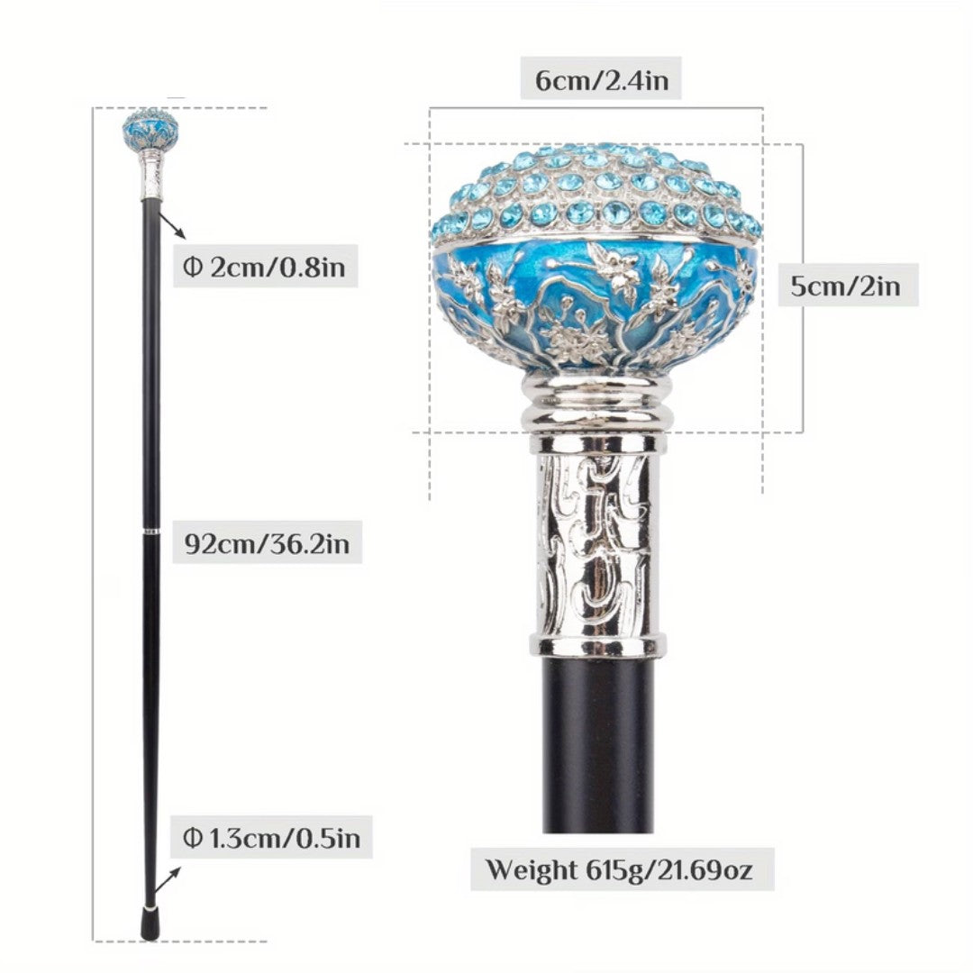Blue coloured stones studding the enamelled ball detail