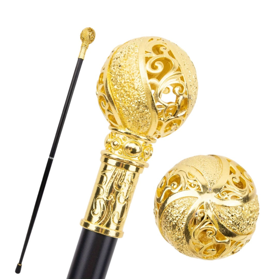 Gold filigree ball walking cane, 94cm