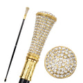 Diamanté walking cane in white and gold, 96cm